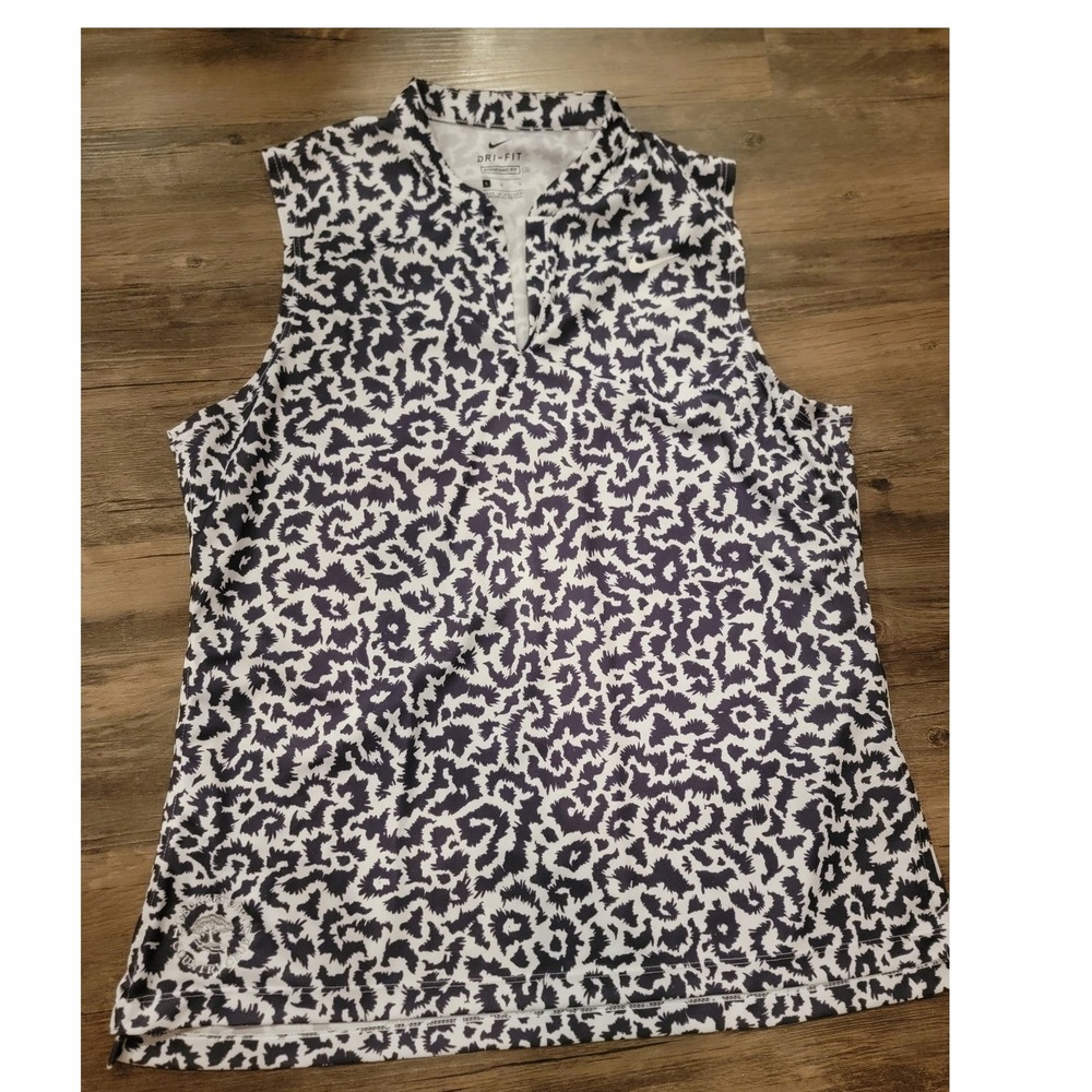 Nike Dri-FIT Sleeveless Golf Polo Top Animal Print Womens Large